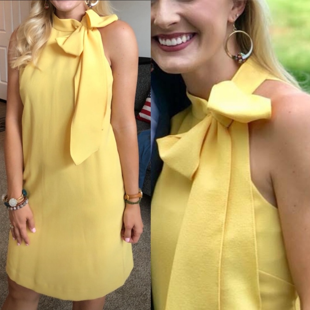 Vince Camuto Yellow Sheath Bow Dress (size 0)